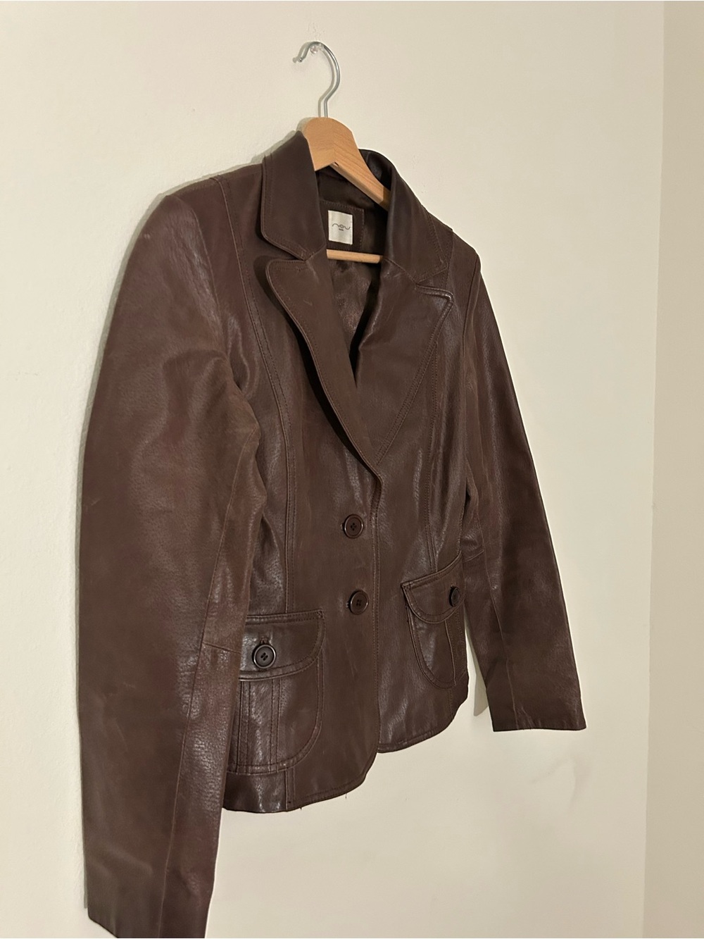 New Look Brown Leather Tailored Blazer Jacket